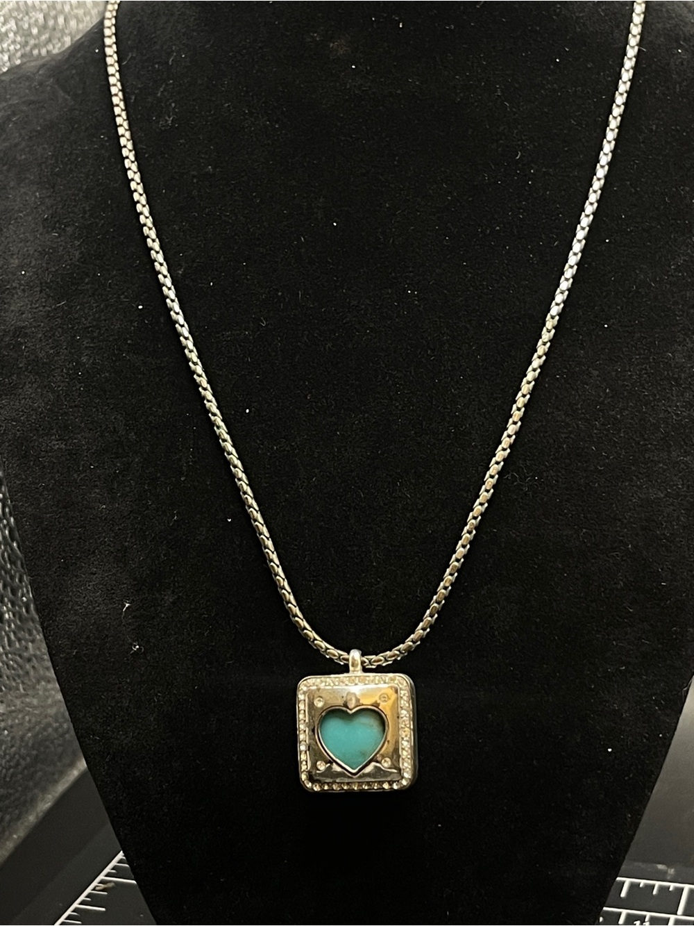 Brighton Open Hearted Blue Heart Rhinestone Pendant Necklace